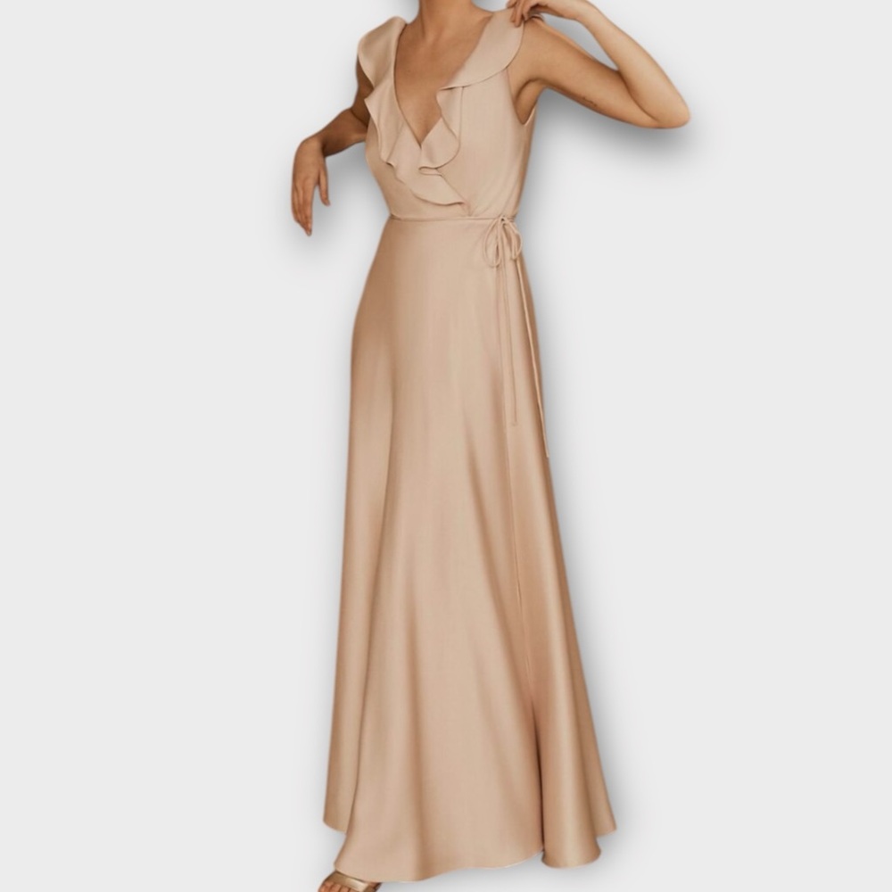 Sachin & Babi Womens Tansy Dress Gown Size 10 Satin Charmeuse Oyster Maxi Formal